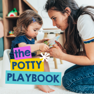 the potty playbook with an image of a mom and toddler learning to use the potty